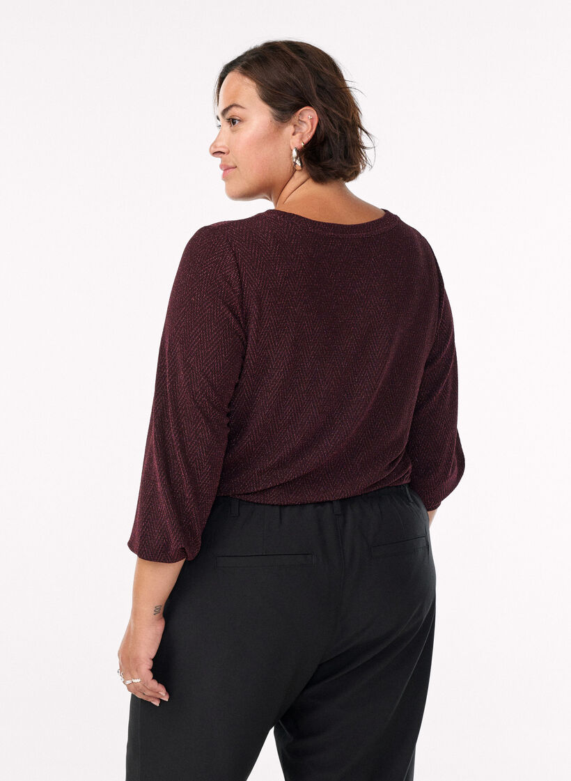 Bluse mit Fischgr&auml;tenmuster und Glitzerfaden, Dunkles Bordeaux, Model image number 2