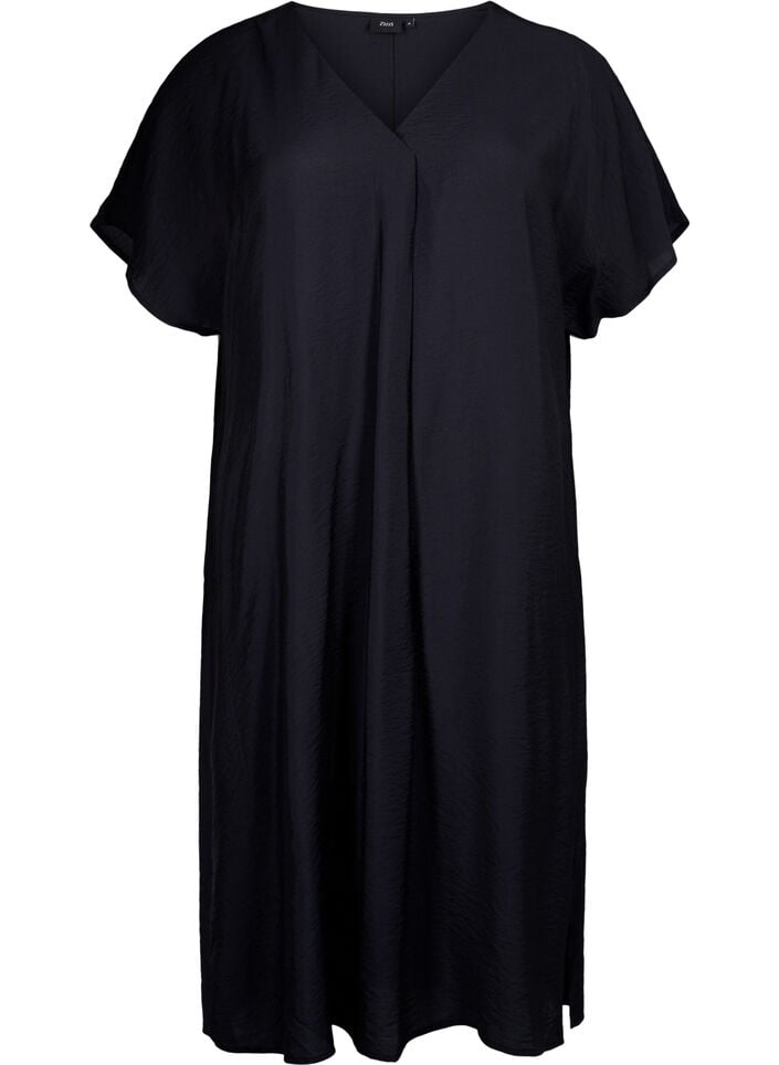 Kleid aus Viskose mit V-Ausschnitt, Schwarz, Packshot image number 0