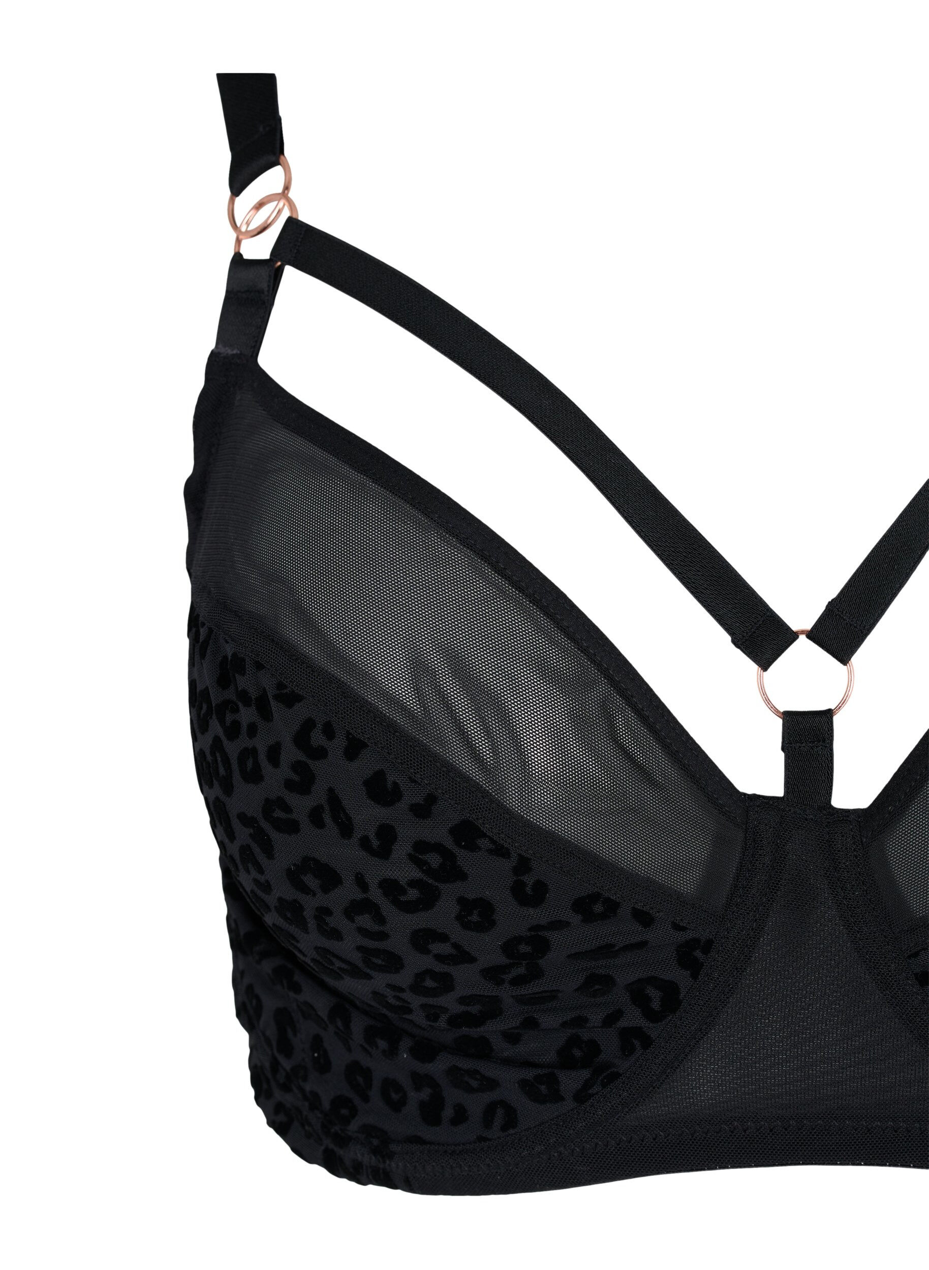 Zizzi Gemusterter BH mit Mesh und Stringdetails, Black, Packshot image number 2