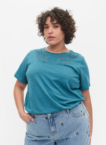 T-Shirt mit Lochstickerei und kurzen Ärmeln, Dragonfly Mel., Model image number 0