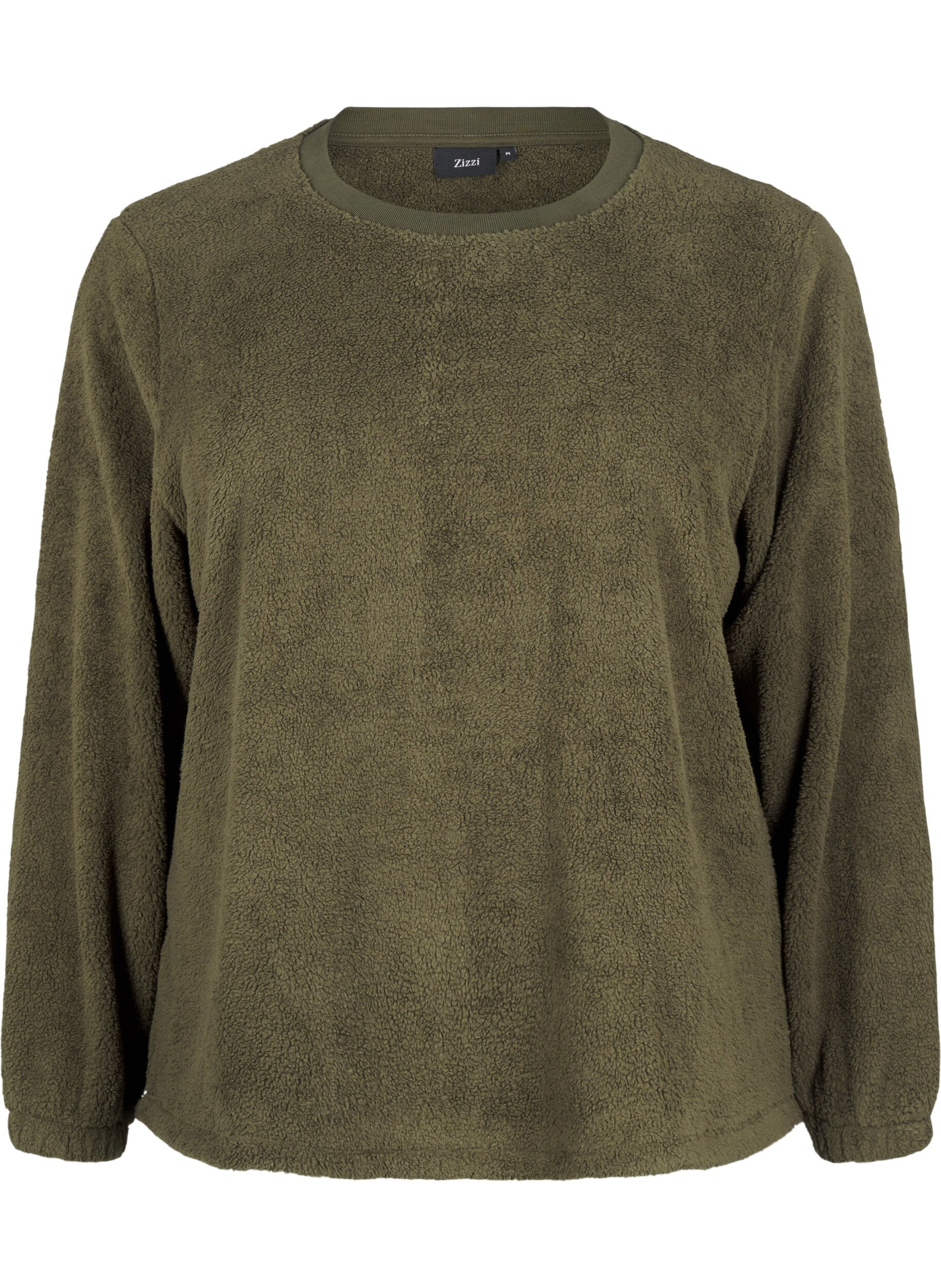 Zizzi Lockere Teddy-Bluse mit Rundhalsausschnitt, Forest Night, Packshot image number 0