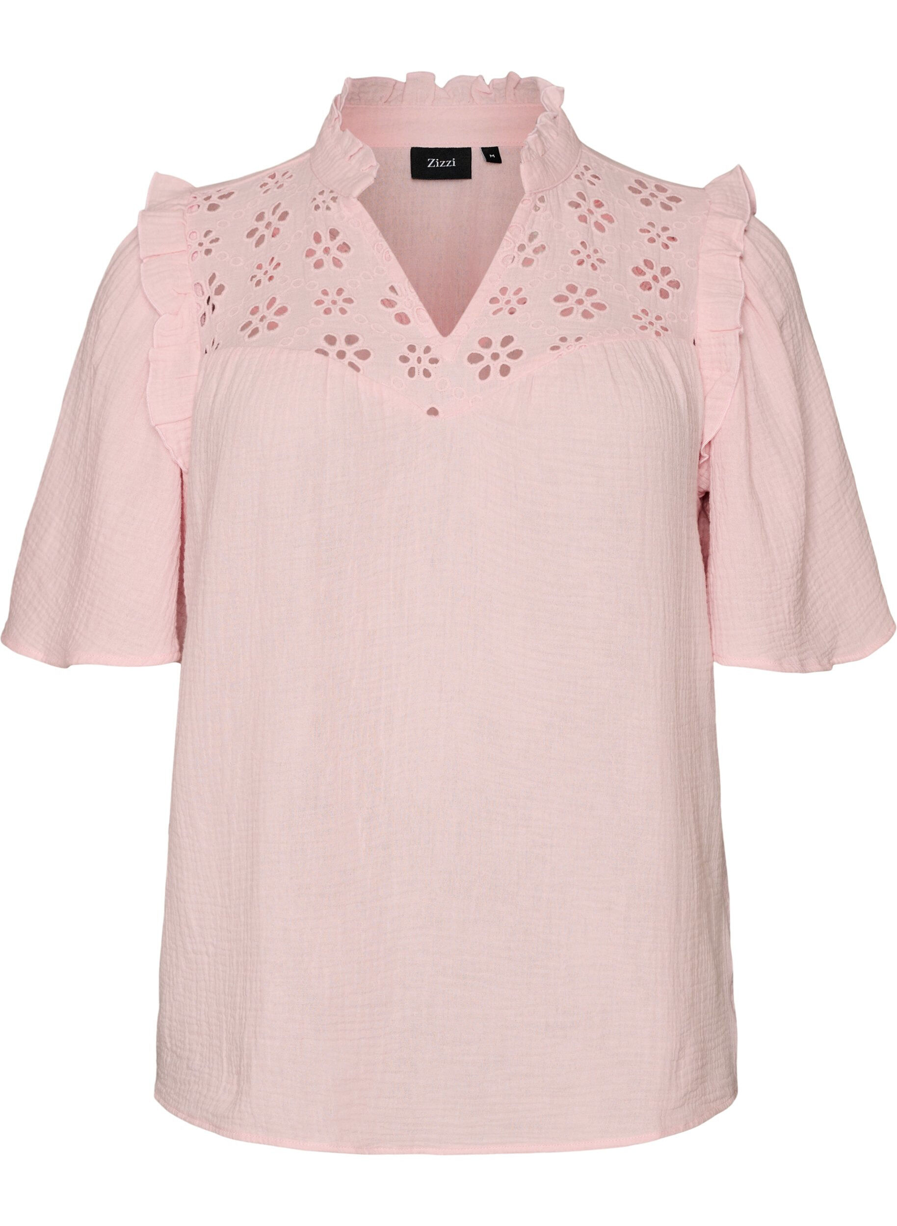 Zizzi Bluse aus Baumwoll-Musselin mit Broderie Anglaise und 1/2-&Auml;rmeln, Rot, Packshot image number 0