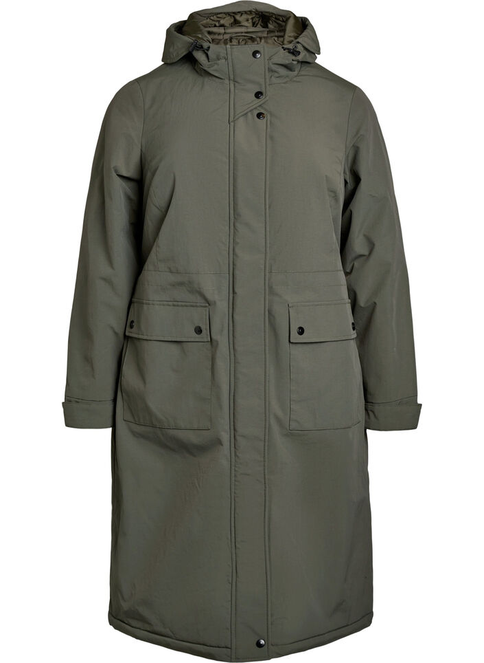 Parka mit Kapuze und verstellbarer Taille, Grün, Packshot image number 0