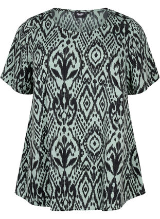FLASH – Kurzärmelige Bluse mit Print, Green Bay Ehnic, Packshot image number 0