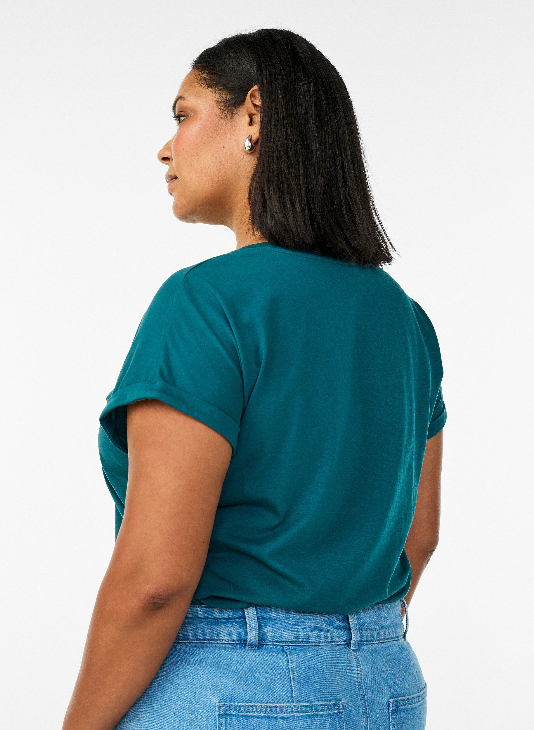 Zizzi Kurz&auml;rmeliges T-Shirt aus Baumwollmischgewebe, Gr&uuml;n, Model image number 2