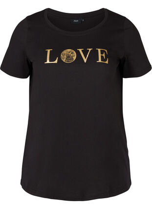 Kurzarm T-Shirt mit Print, Black w. Love, Packshot image number 0