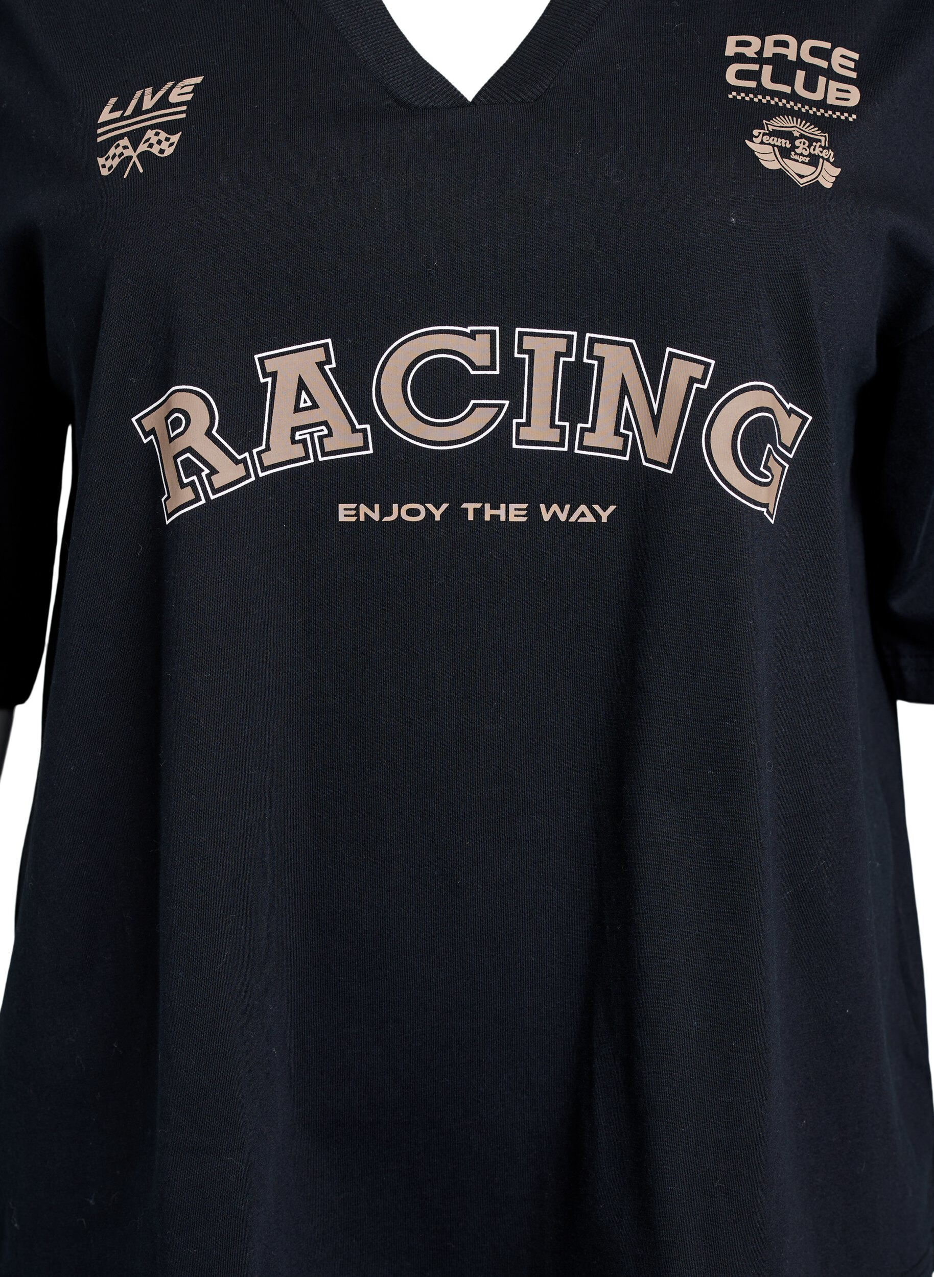 Zizzi Oversize-T-Shirt mit Racing-Print, Schwarz, Packshot image number 2