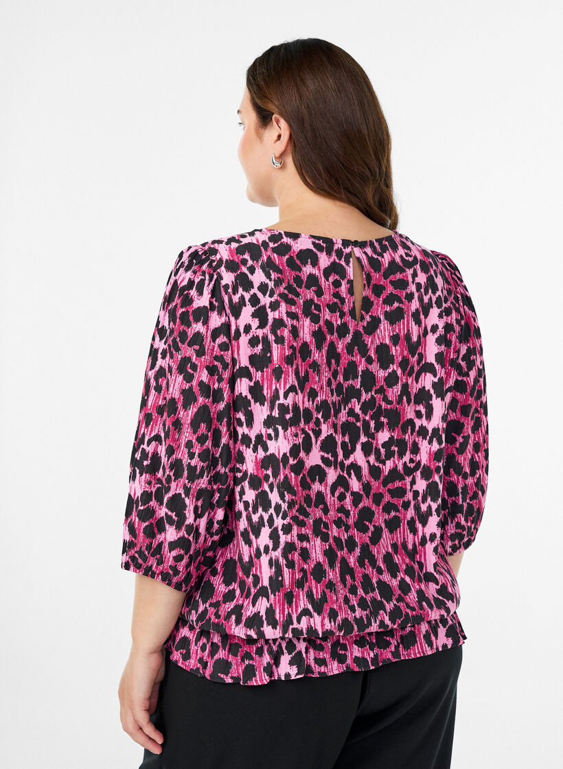 Viskosebluse mit 3/4-Ärmeln und Balloneffekt, Pink, Model image number 2