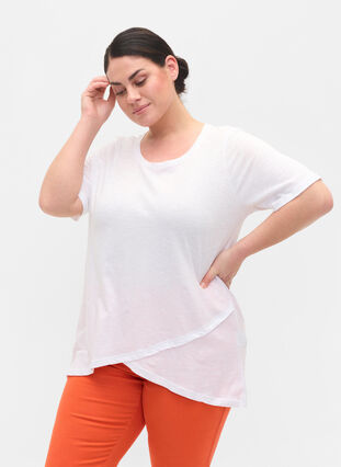 Baumwoll-T-Shirt mit kurzen Ärmeln, Bright White, Model image number 0