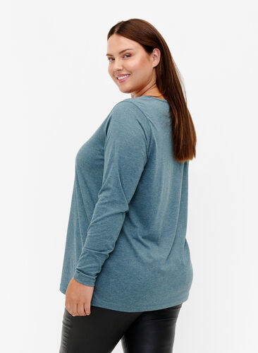 Melange-Bluse mit langen Ärmeln, Scarab Mel. , Model image number 1