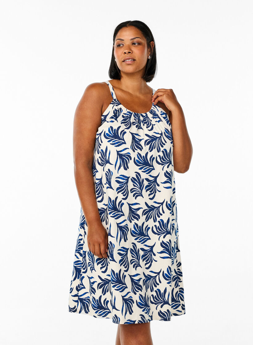Midi-Tr&auml;gerkleid aus Bio-Baumwolle, Wei&szlig;, Model image number 0