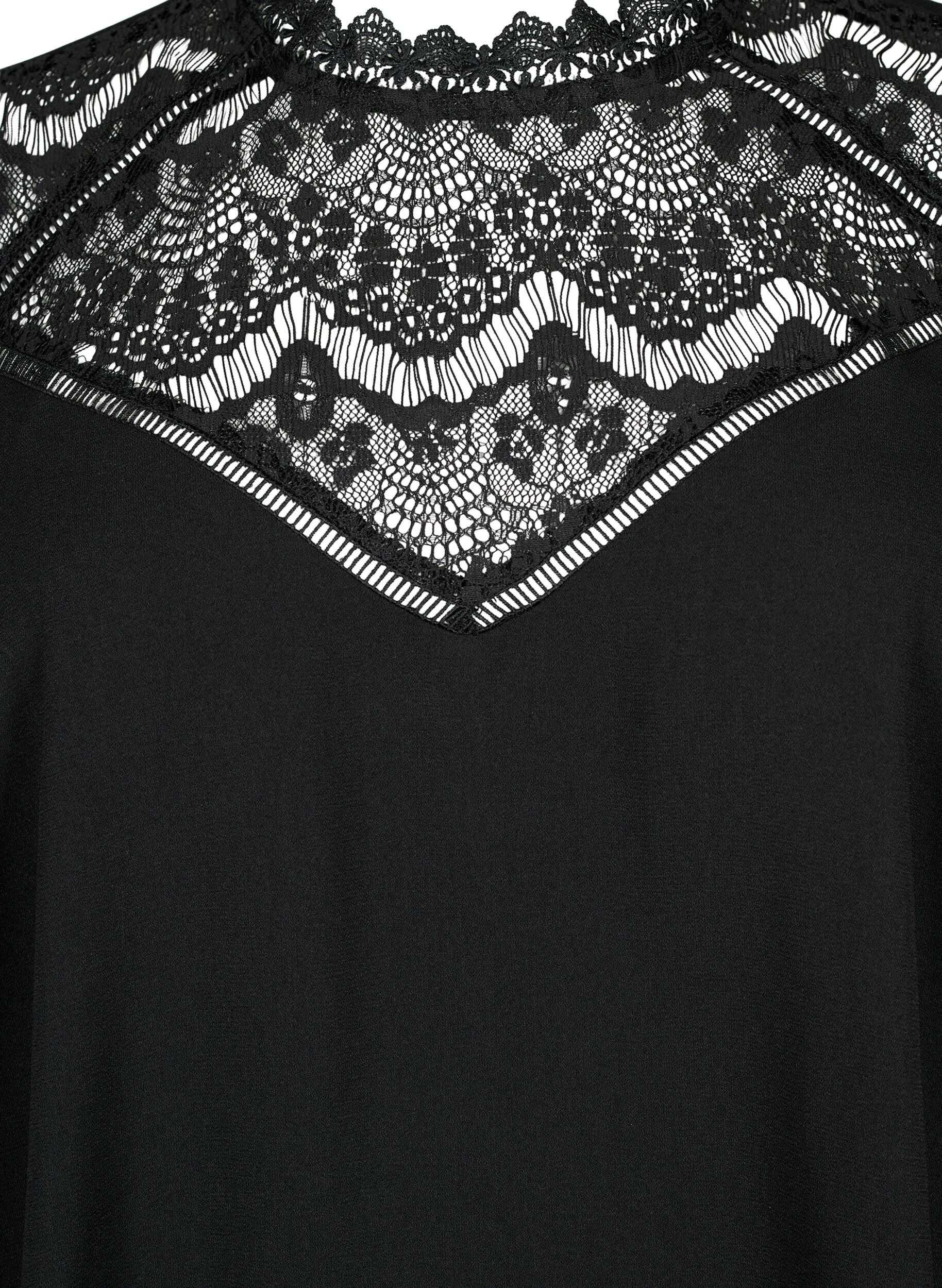 Zizzi Lang&auml;rmelige Bluse mit Spitze, Black, Packshot image number 2
