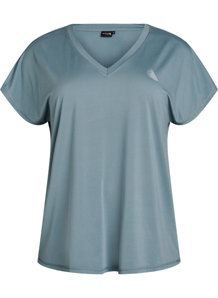 Lockeres Trainings-T-Shirt mit V-Ausschnitt, Grau, Packshot image number 0