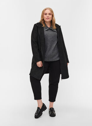 Mantel mit Wolle und Reißverschluss, Black, Model image number 2
