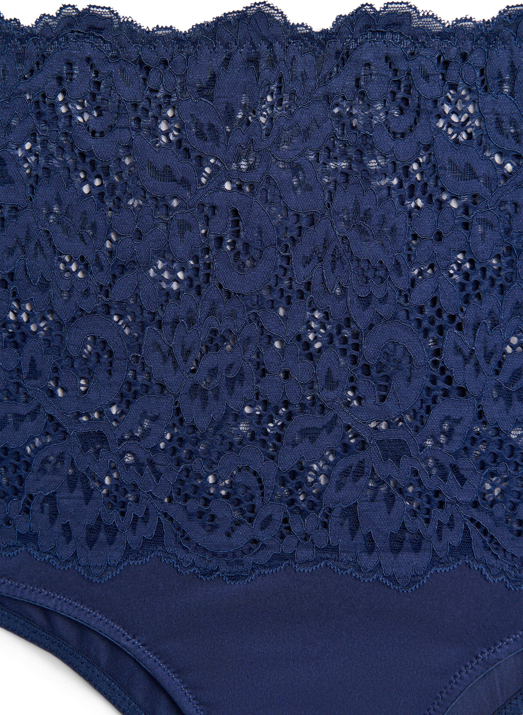 Zizzi Hipster-Panty mit hoher Taille und Spitze, Medieval Blue, Packshot image number 2