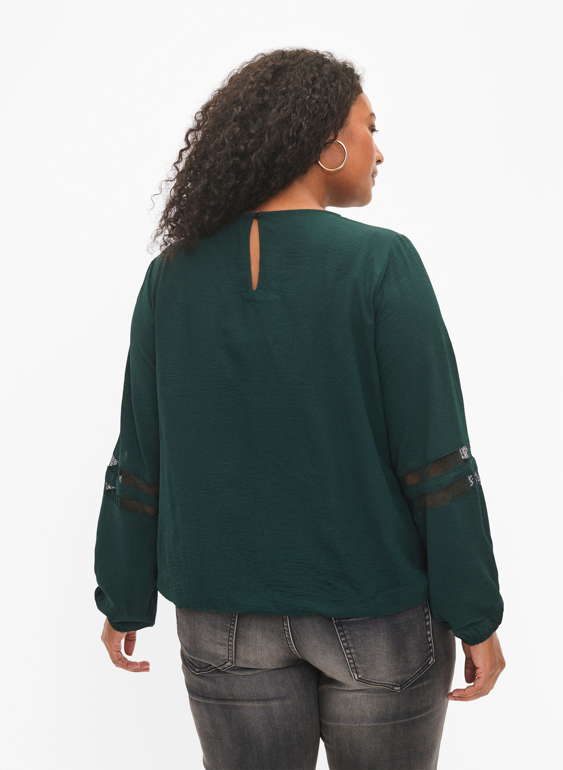 Zizzi  Langarm-Bluse mit Spitze, Scarab, Model image number 1