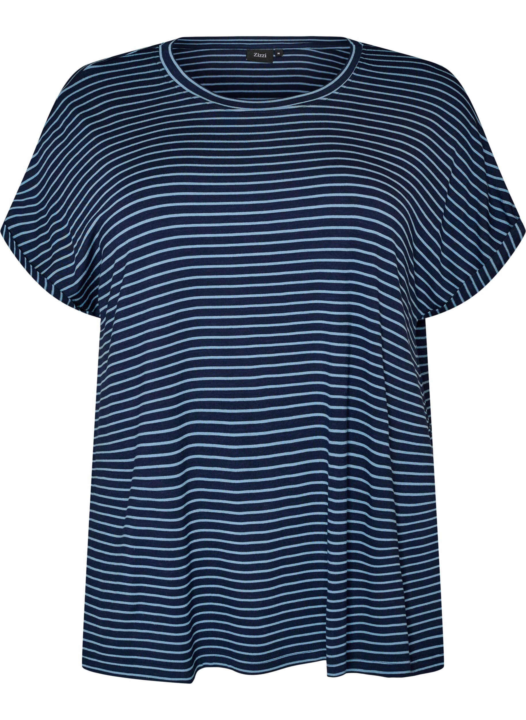 Gestreiftes T-Shirt aus Viskose mit Rundhalsausschnitt