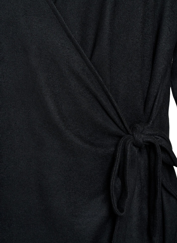 Wickelbluse aus Jersey mit Bindeband, Schwarz, Packshot image number 2