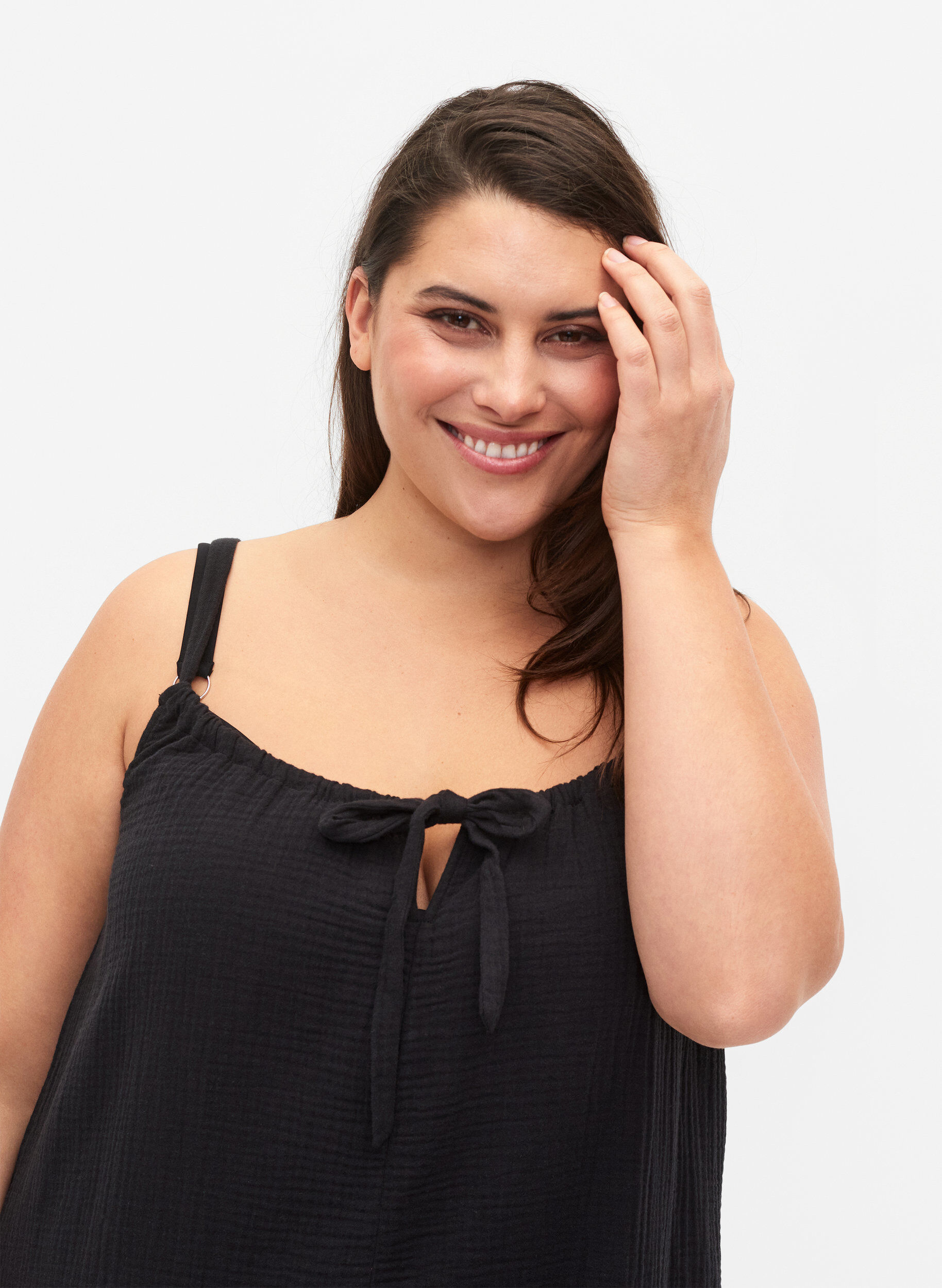 Zizzi Langes Strandkleid aus Baumwolle, Black, Model image number 2