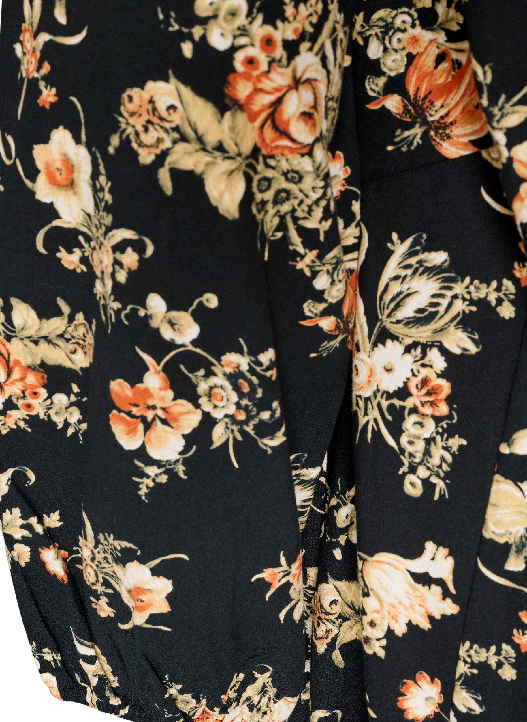 ZizziKurzes Baumwollkleid mit Gummisaum und langen &Auml;rmeln, Schwarz, Packshot image number 3