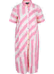 Kurzärmeliges Hemdkleid aus Baumwolle mit Streifen, Magenta Stripe, Packshot
