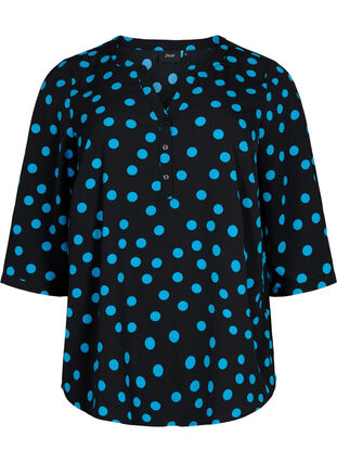 Gepunktete Bluse mit 3/4-Ärmeln , Black Blue Dot, Packshot image number 0