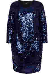 Kleid mit Pailletten und V-Ausschnitt, Evening Blue, Packshot