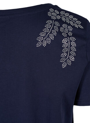 Kurzarm T-Shirt aus Baumwolle mit dekorativen Steinen, Navy Blazer Stone, Packshot image number 3