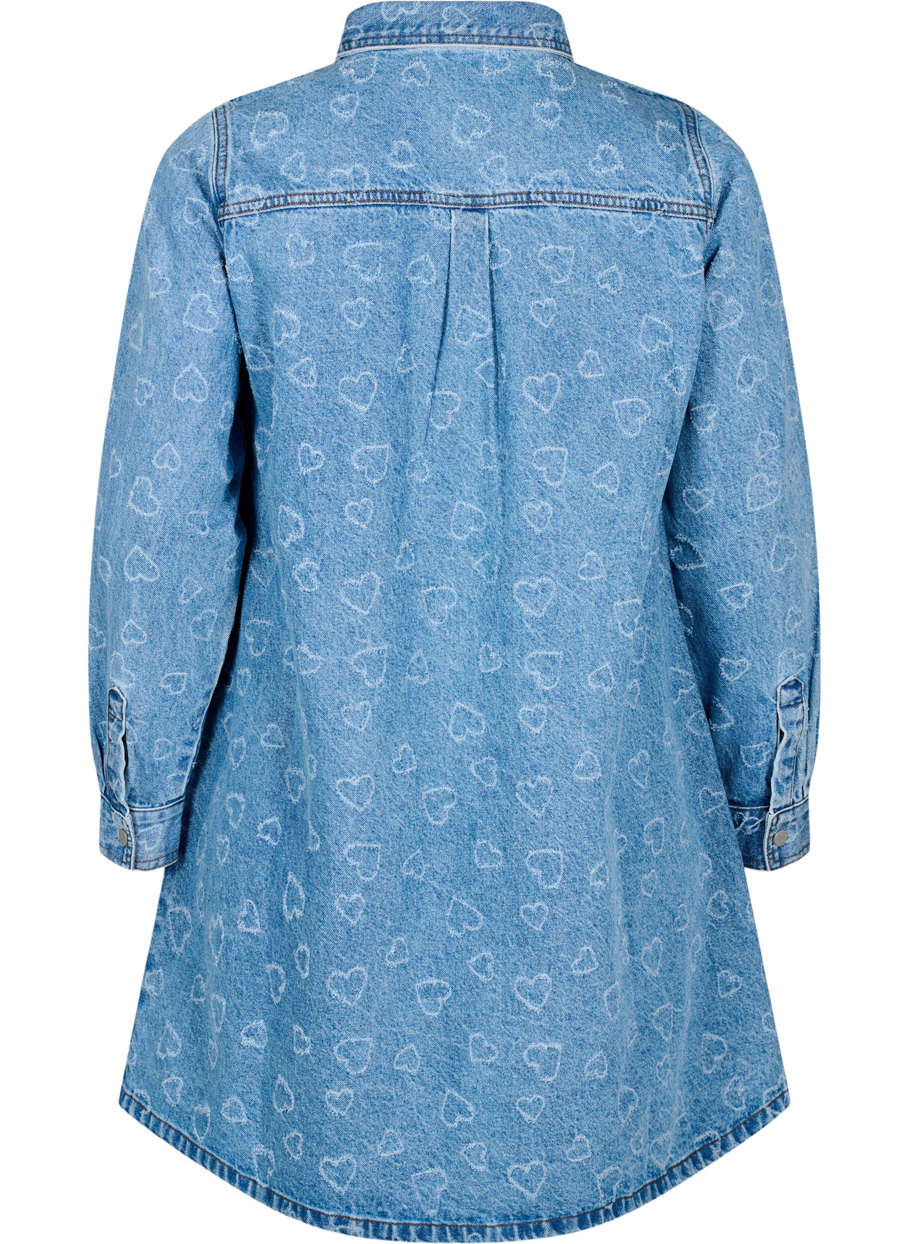 Zizzi Jeanskleid mit Herzmuster, Blau, Packshot image number 1