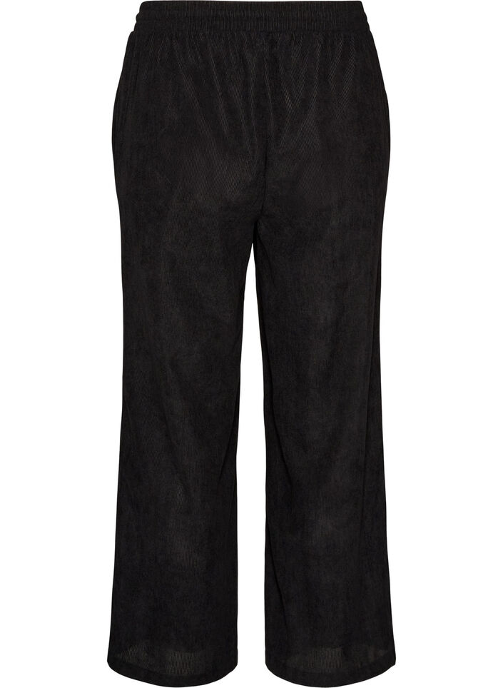Cordhose mit weitem Bein und hoher Taille, Schwarz, Packshot image number 1