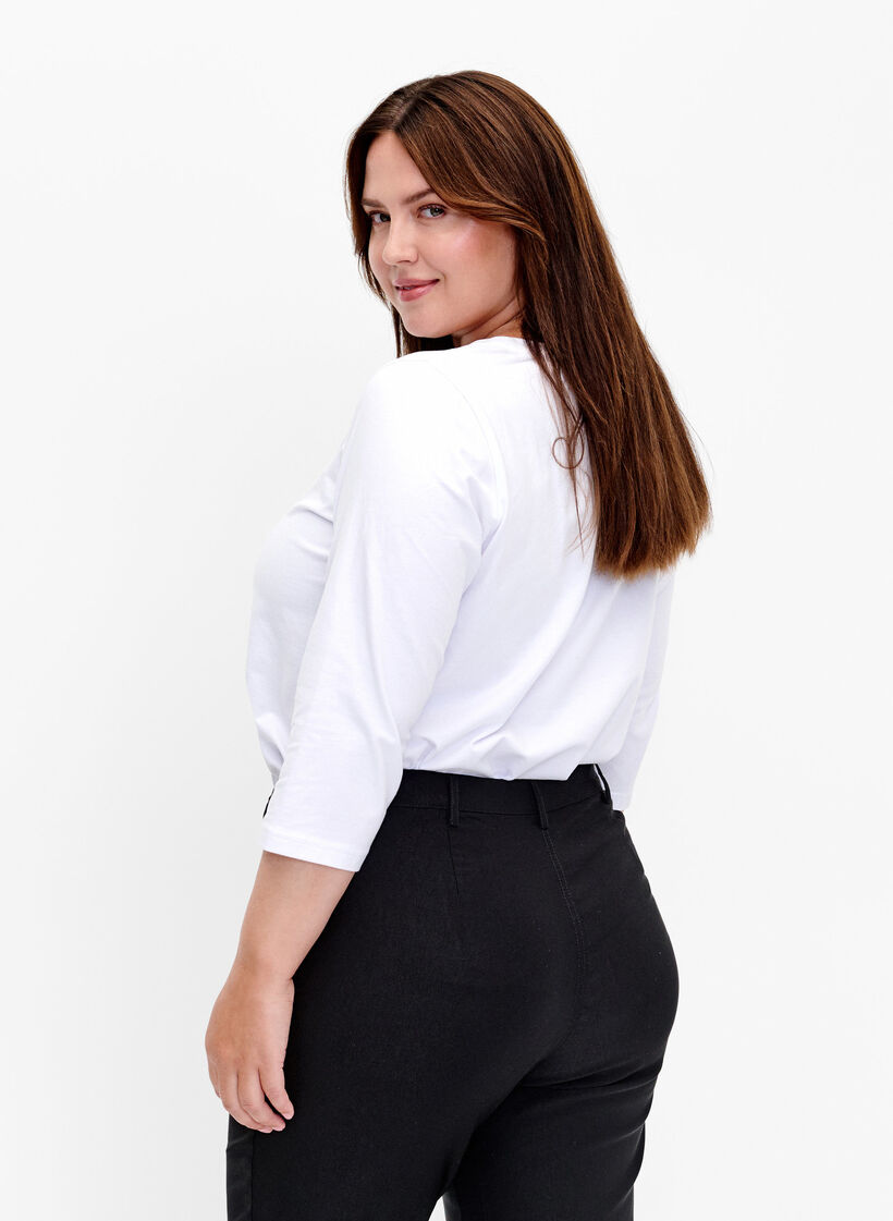 Basic T-Shirt aus Baumwolle mit 3/4-Ärmeln, Weiß, Model image number 2
