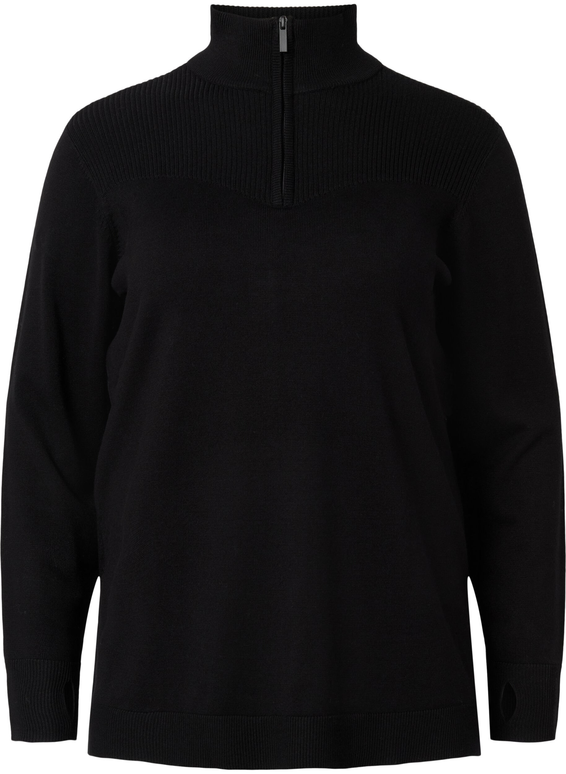 Zizzi Pullover aus Viskose mit hohem Halsauschnitt und Rei&szlig;verschluss, Black, Packshot image number 0