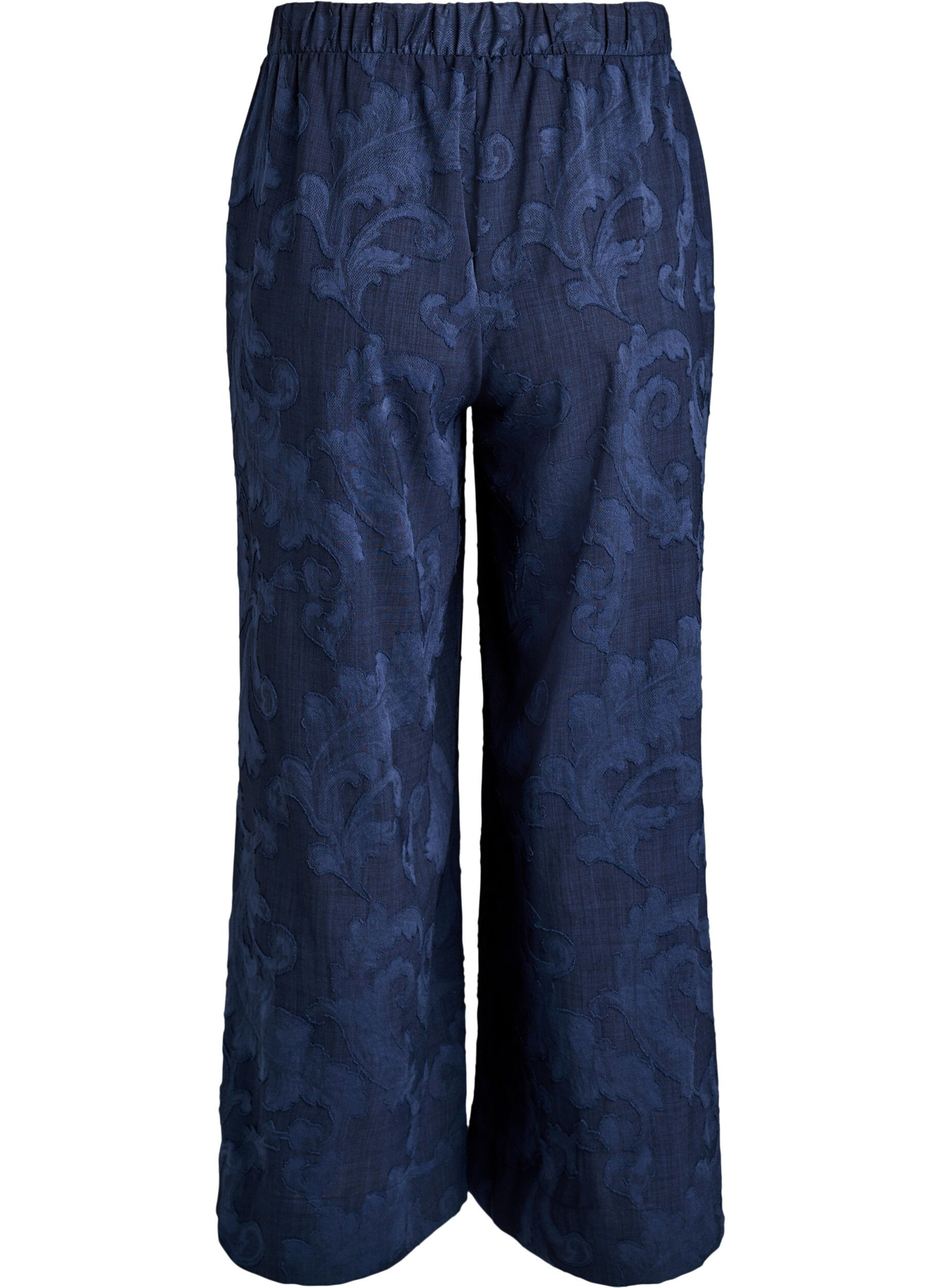 Zizzi Lockere Hose mit strukturiertem Ton-in-Ton-Muster, Blau, Packshot image number 1