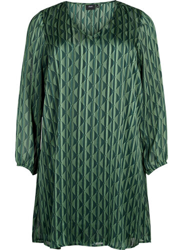 Langärmliges Kleid mit V-Ausschnitt und Druck, Scarab AOP, Packshot image number 0