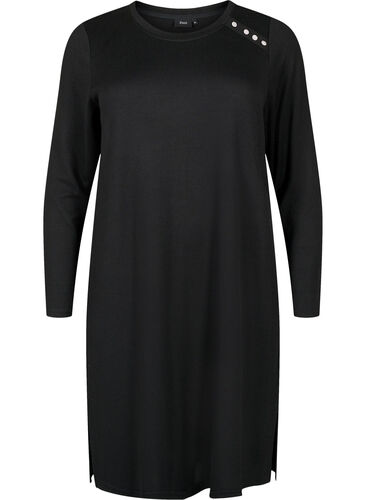 Langärmliges Jerseykleid mit Knöpfen, Black, Packshot image number 0