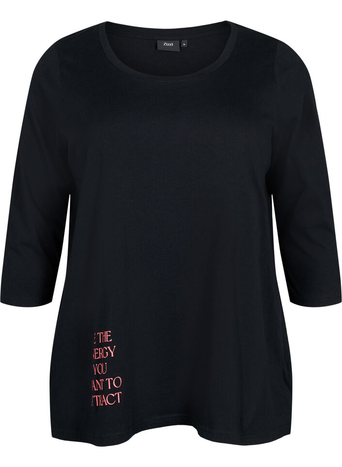 Baumwoll-T-Shirt mit 3/4 Ärmeln, Black, Packshot image number 0