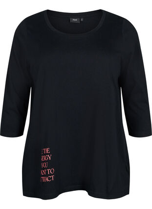 Baumwoll-T-Shirt mit 3/4 Ärmeln, Black, Packshot image number 0