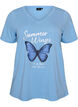 T-Shirt aus Baumwolle mit Frontprint und V-Ausschnitt, Blau, Packshot image number 0