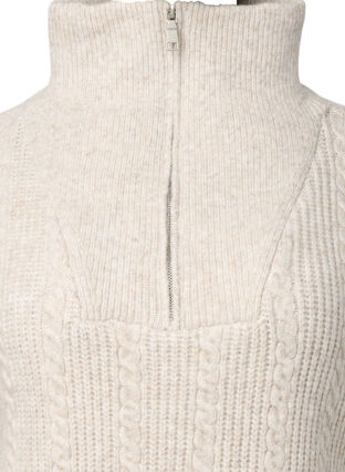 Pullover mit Zopfmuster und Reißverschluss, Pumice Stone Mel., Packshot image number 2