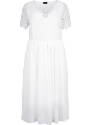 Partykleid mit Spitze und Empire-Taille, Bright White, Packshot image number 0
