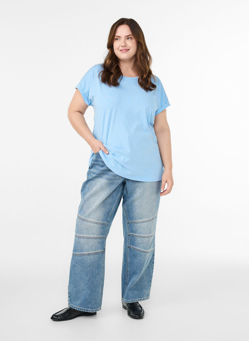 T-Shirt aus Baumwollmischung mit kurzen &Auml;rmeln, Blau, Model image number 1