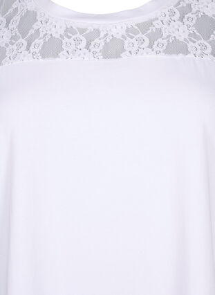 Kurzärmliges Baumwoll-T-Shirt mit Spitze, Bright White, Packshot image number 2