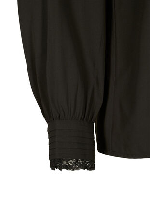 Langärmelige Bluse mit V-Ausschnitt , Black, Packshot image number 3