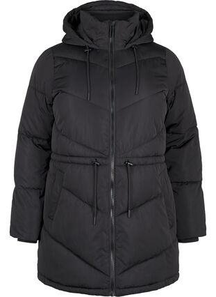 Mittellange Pufferjacke mit Kapuze - Schwarz - Gr. 42-64 - Zizzi