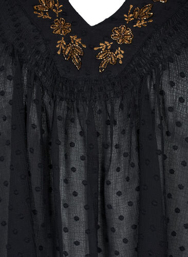 Gepunktete Bluse mit V-Ausschnitt und Perlen, Black w. Cobber, Packshot image number 2