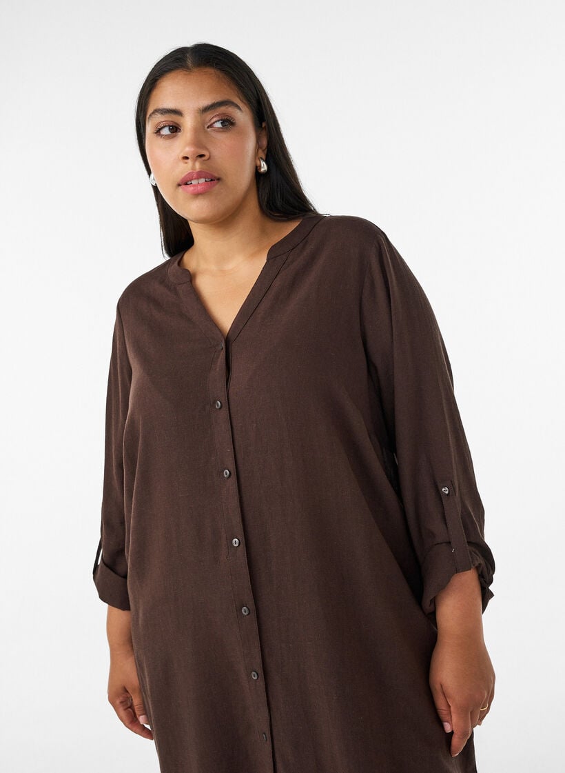 Lange Bluse aus Leinen und Viskose, Braun, Model image number 2