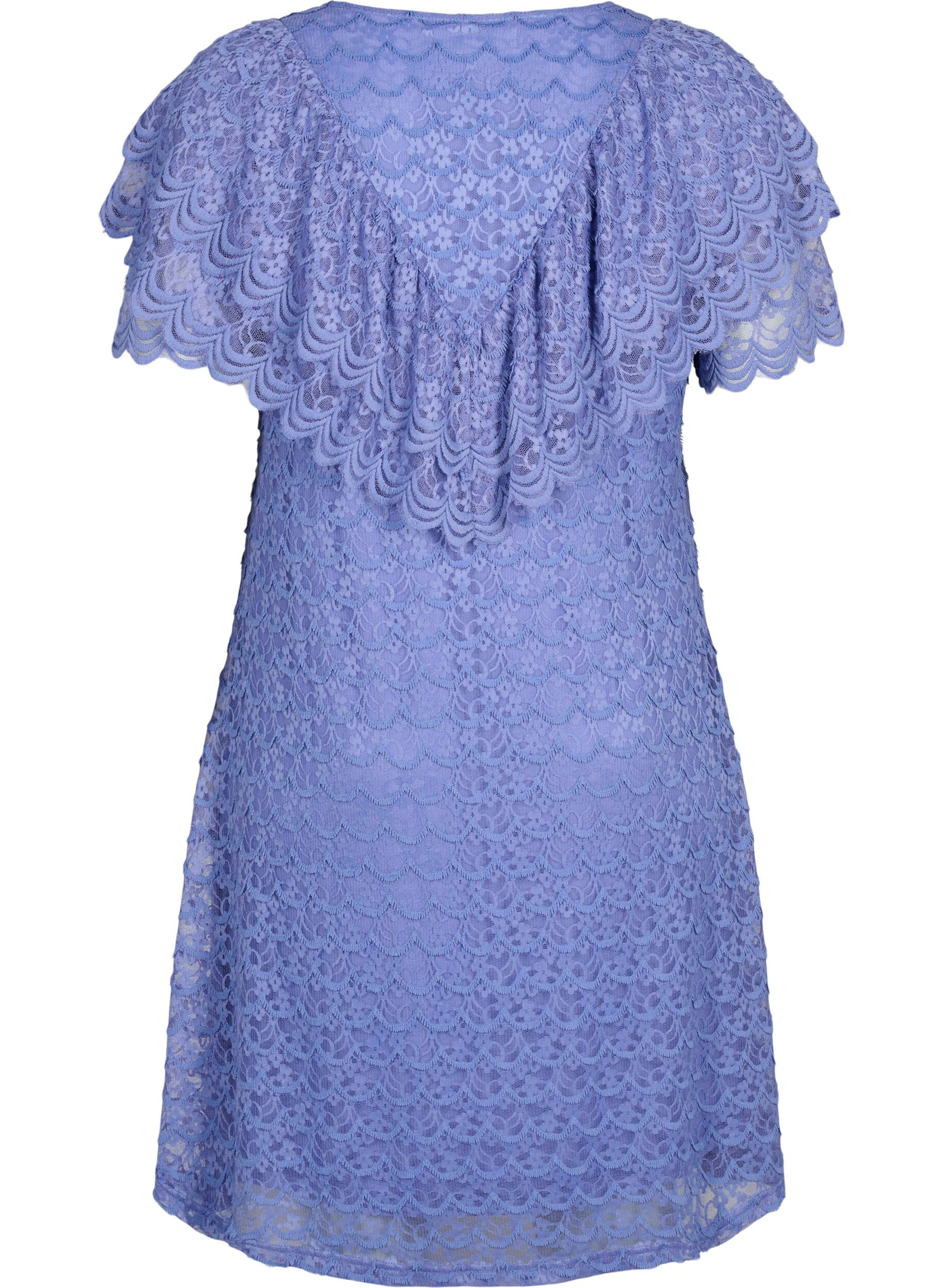 Zizzi Kurz&auml;rmeliges Kleid aus Spitze mit breiten R&uuml;schen, Lavender Violet, Packshot image number 1