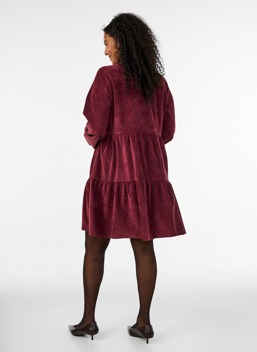Cordkleid in A-Linie mit Stehkragen, Rot, Model image number 2