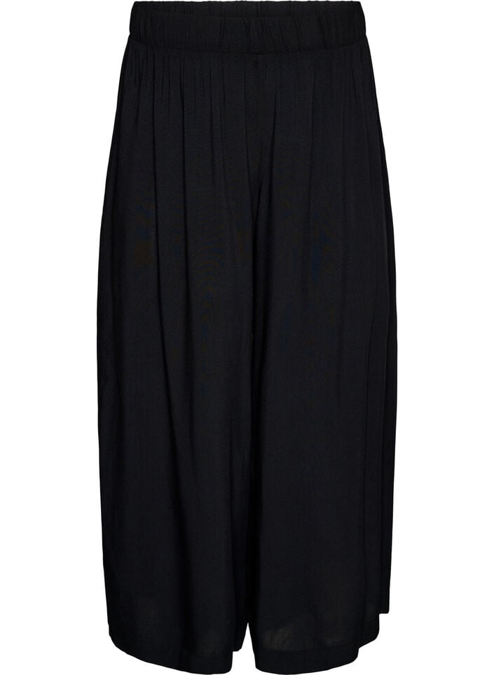 Culottes aus Viskose mit hoher Taille und weiten Beinen, Schwarz, Packshot image number 0