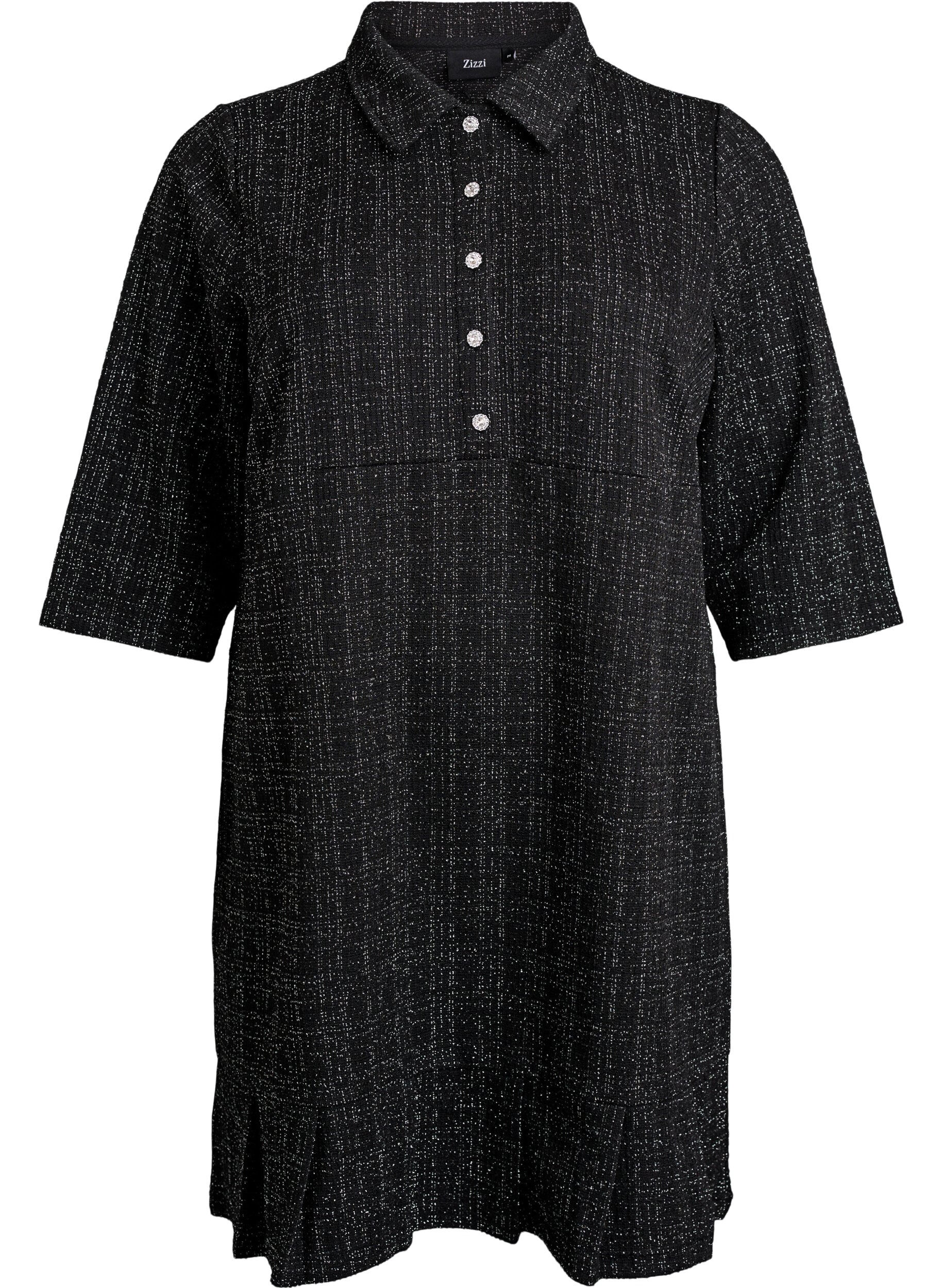 Zizzi Kurzes Boucl&eacute;-Kleid mit Zierkn&ouml;pfen, Schwarz, Packshot image number 0